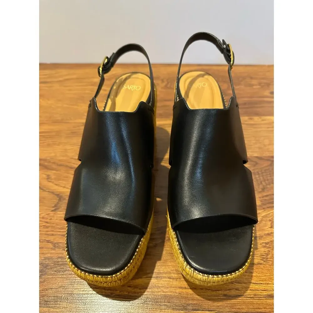 Franco Sarto Tamryn Leather Platform Sandals Black Size 9.5M NWT Modern Style